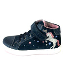 TT KIDS JODIE TEX UNICORN WATERPROOF NAVY ELASTICATED LACE/ VELCRO HI TOP