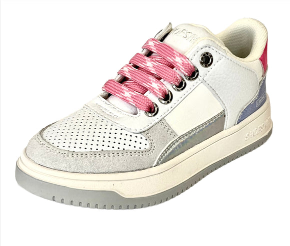 SHOESME WHITE/SILVER/PINK LACE/ ZIP TRAINER NO24S003-A