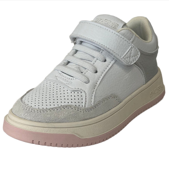 SHOESME NO24S002-B WHITE/SILVER ELASTICATED LACE/ VELCRO TRAINER
