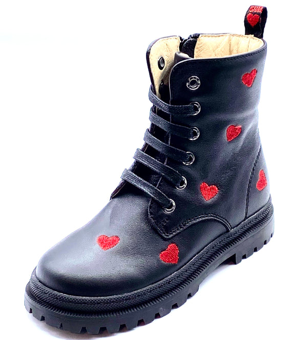 SHOESME BLACK LACE BOOT WITH RED HEARTS